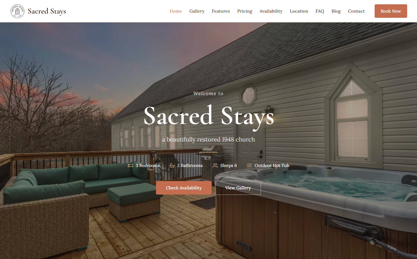 Sacred Stays website screenshot