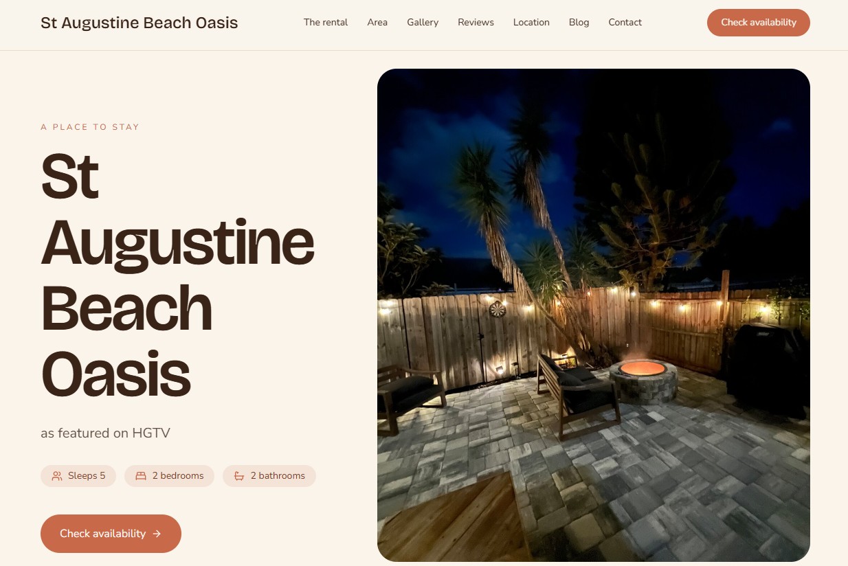 St. Augustine Beach Oasis direct booking website screenshot