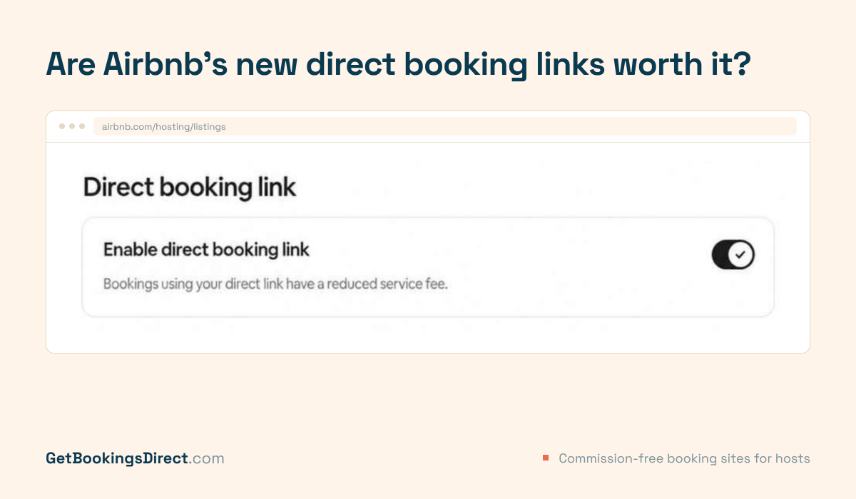Airbnb Direct booking link toggle shown in the host listings dashboard
