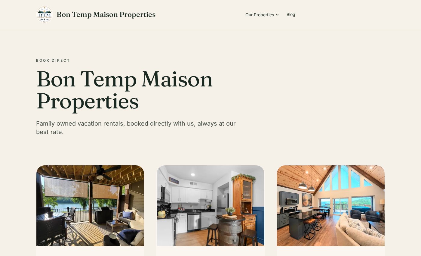 BTM Vacation Properties direct booking website screenshot