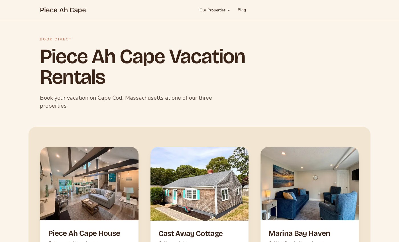 Piece Ah Cape direct booking website screenshot
