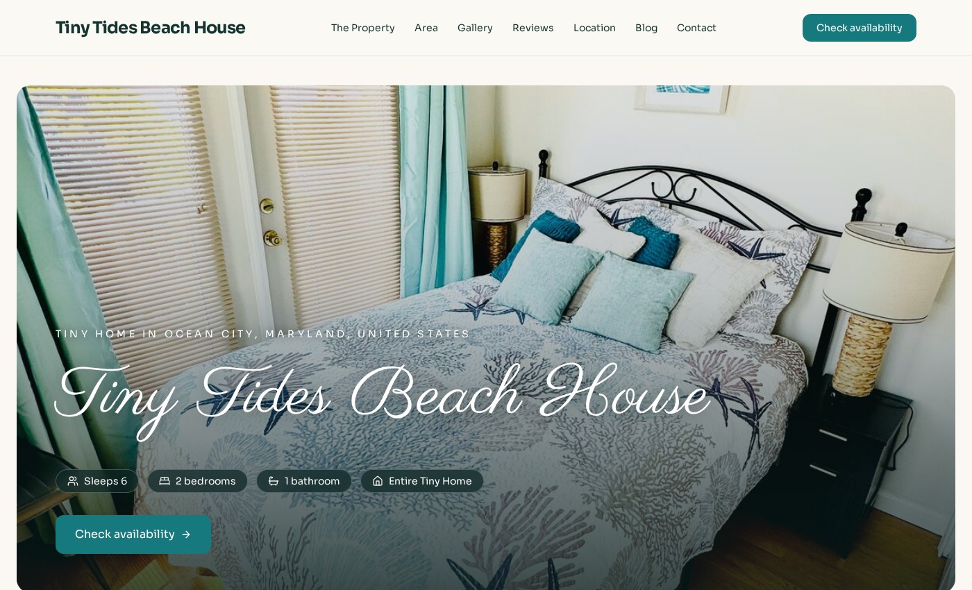 Tiny Tides Beach House direct booking website screenshot